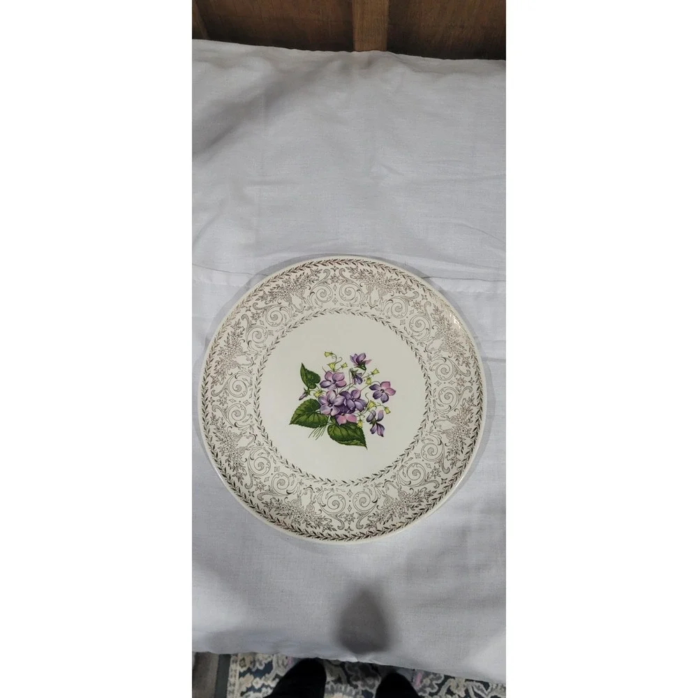 Cunningham & Pickett Spring Violet China Dinner Plate 22kt Gold RARE